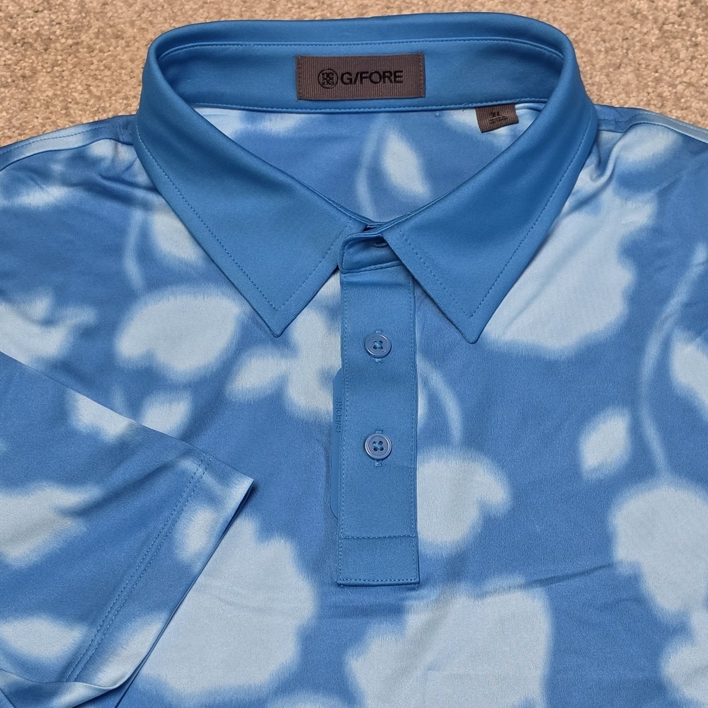 G/FORE‎ Polo Shirt Mens XL Blue Floral All Over Print Short Sleeve Golf Tee UPF